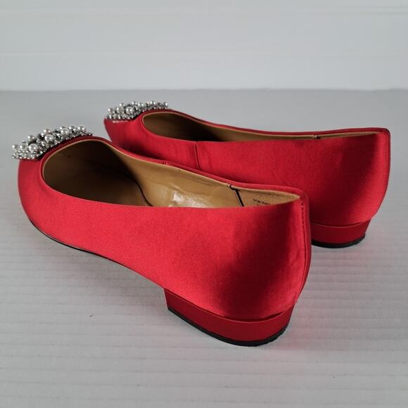 J Crew Embellished Flats Womens 6 Red Satin Pointed Toe Slip On Holiday Classic - Picture 9 of 12